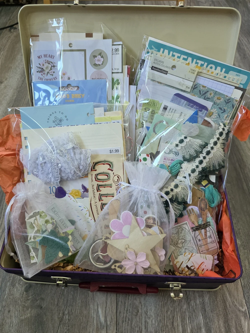 Crafting Box Filled with Mystery Scrap Paper And Ephemera